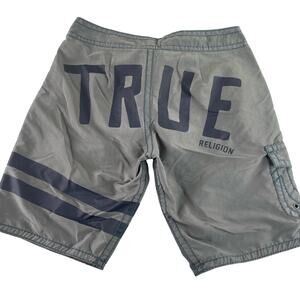 True Religion Gray Beach Cargo Board Shorts Men's Size 29